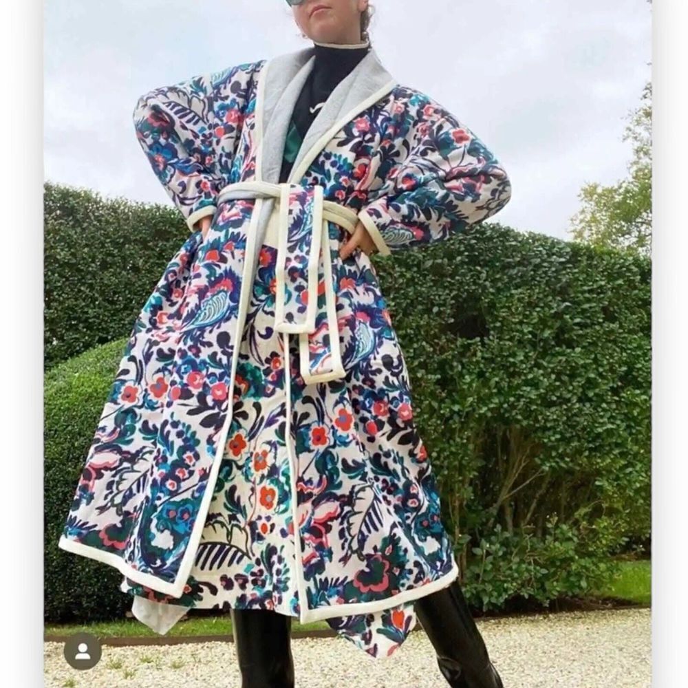 Tanya Taylor Women's M/L Grey And Floral Cadence Wool-Blend Robe Coat NWT $765